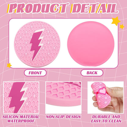 Lallisa 8 Pcs Pink Car Coasters Preppy Cup Holder Coasters Preppy Car Accessories Pink Leopard Smile Face Cup Holder Anti Slip Heat Silicone Mugs Mat for Woman Auto Home Office Table 2.8''