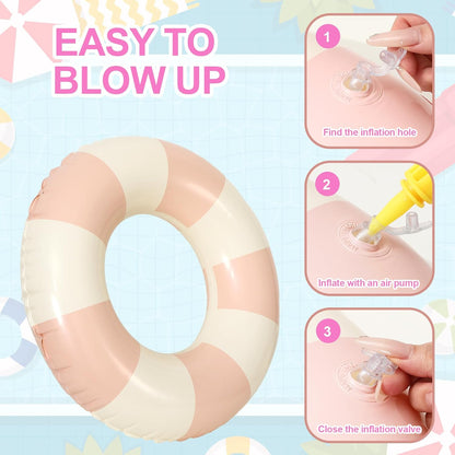 Whaline 5Pcs Inflatable Swimming Floats Classic Striped Swim Rings PVC Swim Pool Tube for Teens Summer Beach Bachelorette Party (Pink)