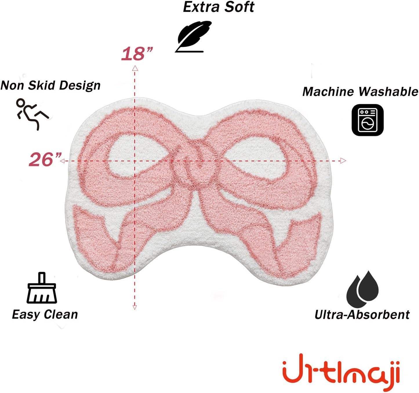 Coquette Bow Rug Pink Bath Mat Bathroom Rugs, Non Slip Cute Bath Rugs Microfiber Plush Bow Decor, Small Preppy Room Decor Washable Absorbent Girl’s Bedside Rug for Bathtub Sink 26"x18"