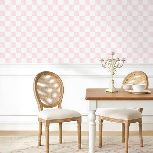 VEELIKE Soft Pink Checkered Peel and Stick Wallpaper 17.7''x118'' Pastel Blush Checkerboard Contact Paper for Cabinets Walls Removable Self Adhesive Girly Wallpaper for Bedroom Nursery Bathroom Vanity