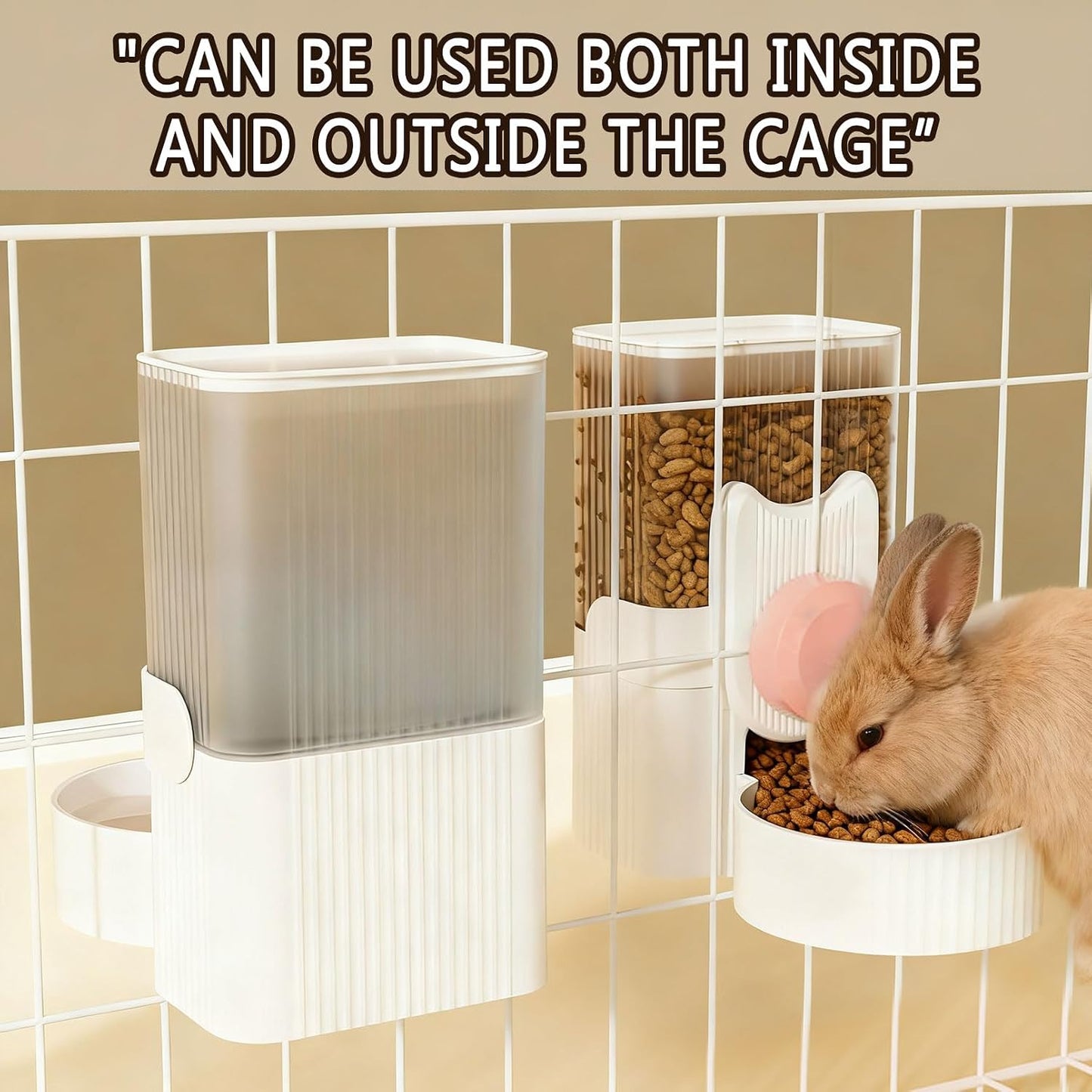 kathson Hanging Automatic Pet Food and Water Dispenser,Gravity Auto Rabbit Feeder for Cage,Guinea Pig Feeder and Waterer Set,Cat Food Bowl Dog Feeding Station for Bunny,Ferret,Chinchilla (Pink)