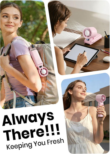 Portable Handheld Turbo Fan, 1-199 Speed Adjustable with LED Display, High-Power Motor, Rechargeable Battery, 4 IN 1 Pocket Design Mini Fans for Indoor/Outdoor/Travel/Work, Pink