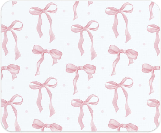 Coquette Pink Bow Mouse Pad, Preppy Girly Blue Mousepad for Work Office, Trendy Decor for Desk, 9.5x8 Inch
