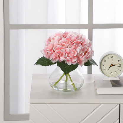 Artificial Hydrangea Flowers with Glass Vase & Fake Water - Faux Hydrangea for Home Table, Wedding Party, Office Decor | Realistic Fake Hydrangeas, Silk Flowers for Vase Arrangement (Hydrangea, pink)