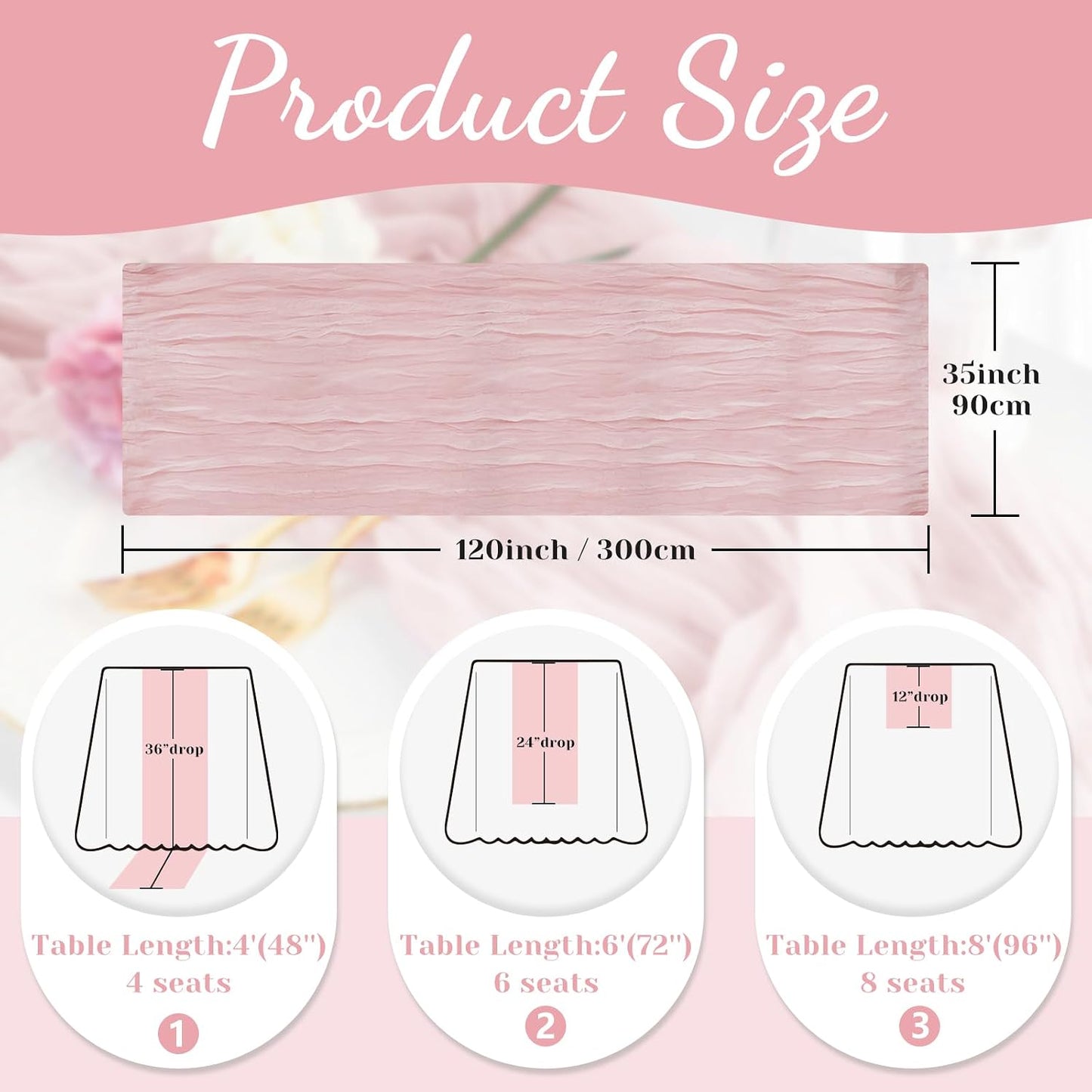 Pink Table Runner, 10 Ft Spring Table Runner, Gauze Rustic Cheesecloth Table Runners for Wedding, Party, Baby & Bridal Shower, 120 in Boho Table Runners for Easter, Mother's Day