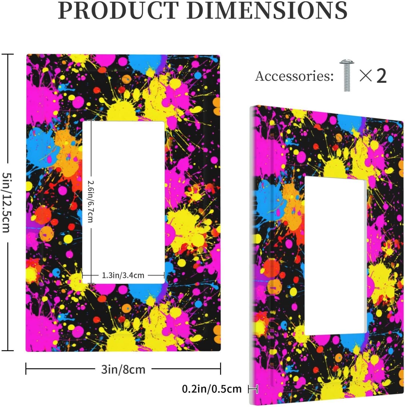 Neon Abstract Pink Blue Yellow Paint Splatter Light Switch Wall Plate Faceplate Cover Single Rocker 1 Gang Decorator Outlet Receptacle Covers For Home Kitchen Room Bathroom Decor