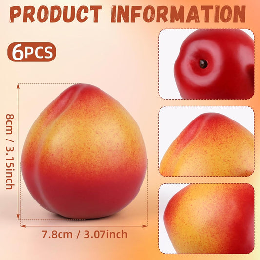 Gresorth 6pcs Artificial Peach Decoration Fake Nectarine Fruit Display Faux Lifelike Fruits Ornament Home Party Kitchen Christmas