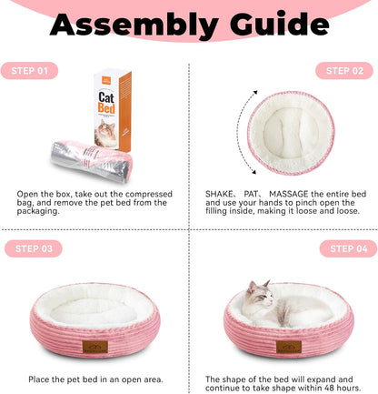 Zerbuger 20in Washable Cat Beds for Indoor Cats - Round Donut Pet Bed for Cats, Small Dogs, Puppy, Kitten - Anti-Slip Bottom, Calming Bed Gift - Pink
