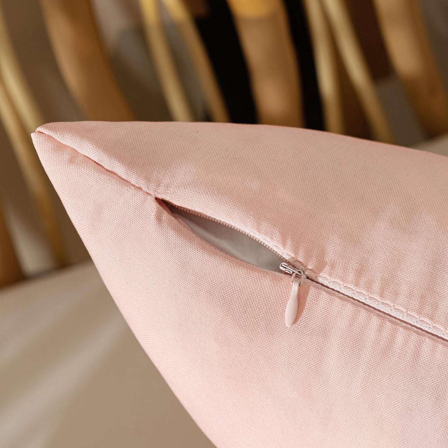 Set of 2 Outdoor Waterproof Throw Pillow Covers Spring Valentine Decorative Farmhouse Linen Pillowcases Solid Cushion Cases for Patio Bedroom Living Room Sofa Chairs Light Pink 18x18 Inch