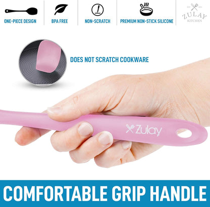 Zulay 4pcs Silicone Spatula Set - Heat Resistant Silicone Tools for Cooking, Baking & Mixing - One Piece Design Spatulas for Non-Stick Cookware - Durable Stainless Steel Core (Pink)