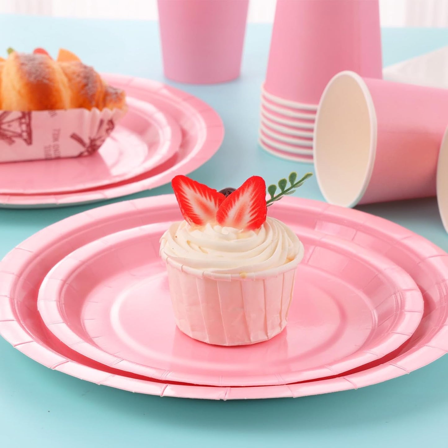 168PCS Light Pink Paper Plates and Napkins,Pink Disposable Plates Set with Utensils Serve 24 Guests for Baby Shower Graduation Valentines Day Party Decorations Party Supplies