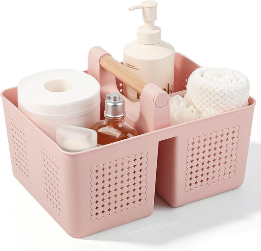 JiatuA Shower Caddy Basket Portable Caddy Organizer with Handle Cleaning Supplies Caddy Plastic Tool Storage for Bathroom Kitchen College Dorm Bedroom, Pink