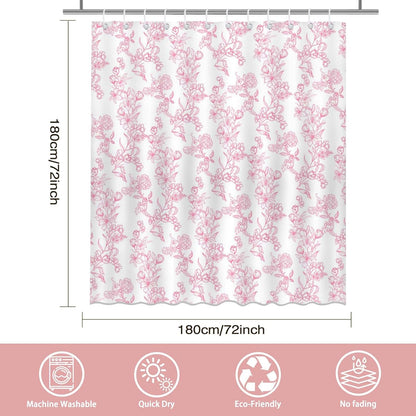 Mocsicka Floral Shower Curtain Pink Flower Bathroom Shower Curtain Spring Floral Pink Waterproof Fabric Shower Curtains Bathtub Decor with 12 Hooks 72 X 72 Inch (Pink)