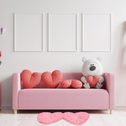 Valentine’s Day Bathroom Rugs Double Heart Shaped Love Decorative Pink Chenille Shower Mat Non Slip Washable Front Door Mat for Home Living Room Bedroom Bathroom Decor, 31.5 x 15.7 Inch