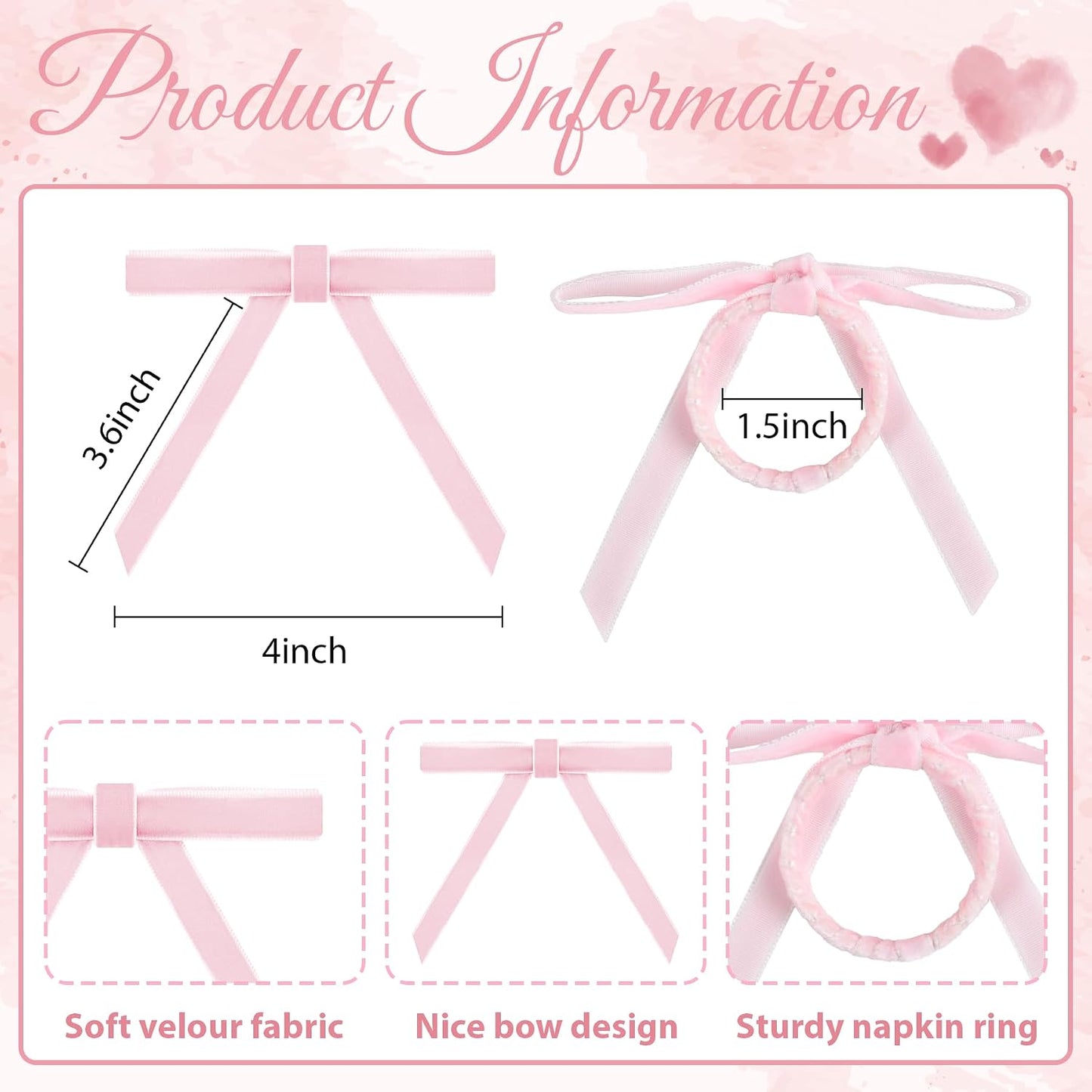 12 Pcs Pink Velvet Napkin Ring Weeding Bow Napkins Rings Holders Pink Chic Velvet Napkin Buckle for Holiday Birthday Dinner Baby Shower Party Table Decoration