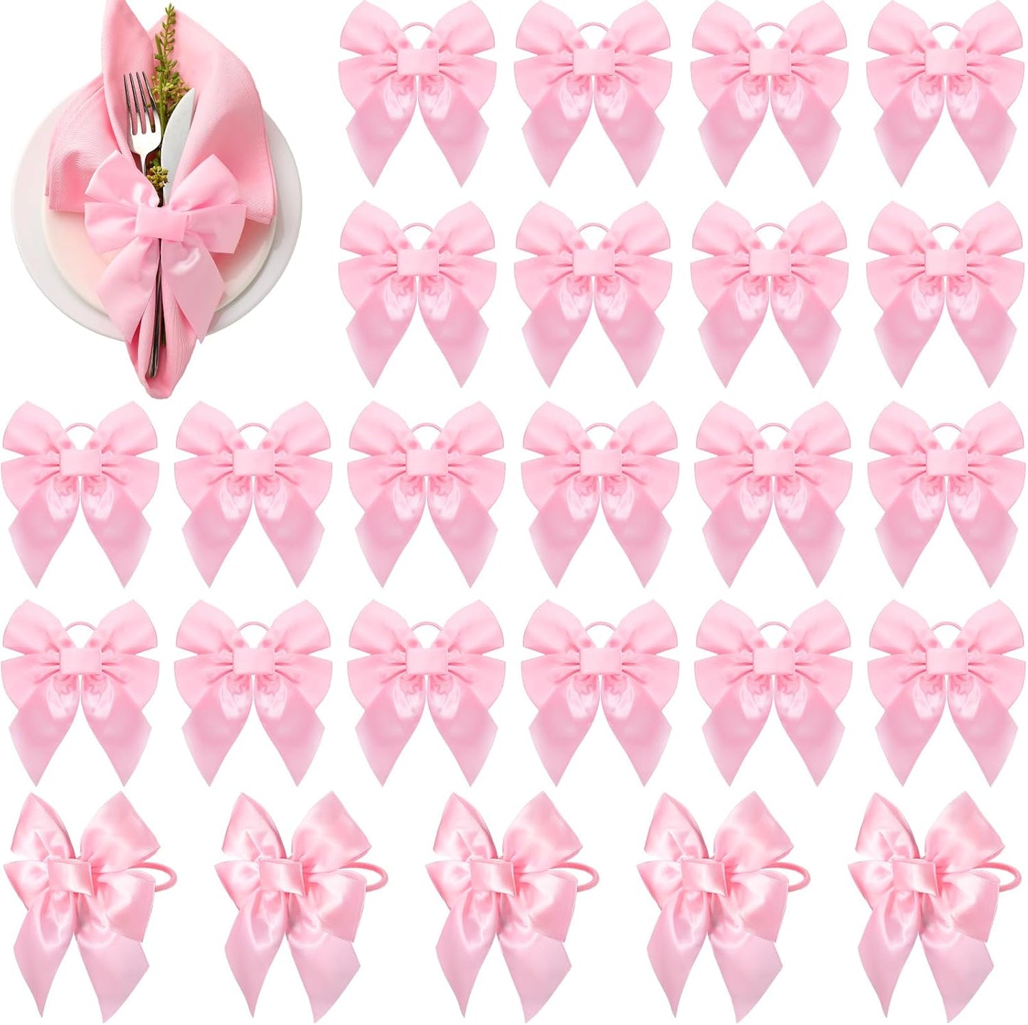 Hahafelt 25 Pcs Pink Bow Napkin Ring Set Bow Velvet Napkin Holder 3.5 x 4 Inch Coquette Buckles Table Decoration for Wedding Anniversary Dinner Banquet Birthday Bachelorette Party Supplies