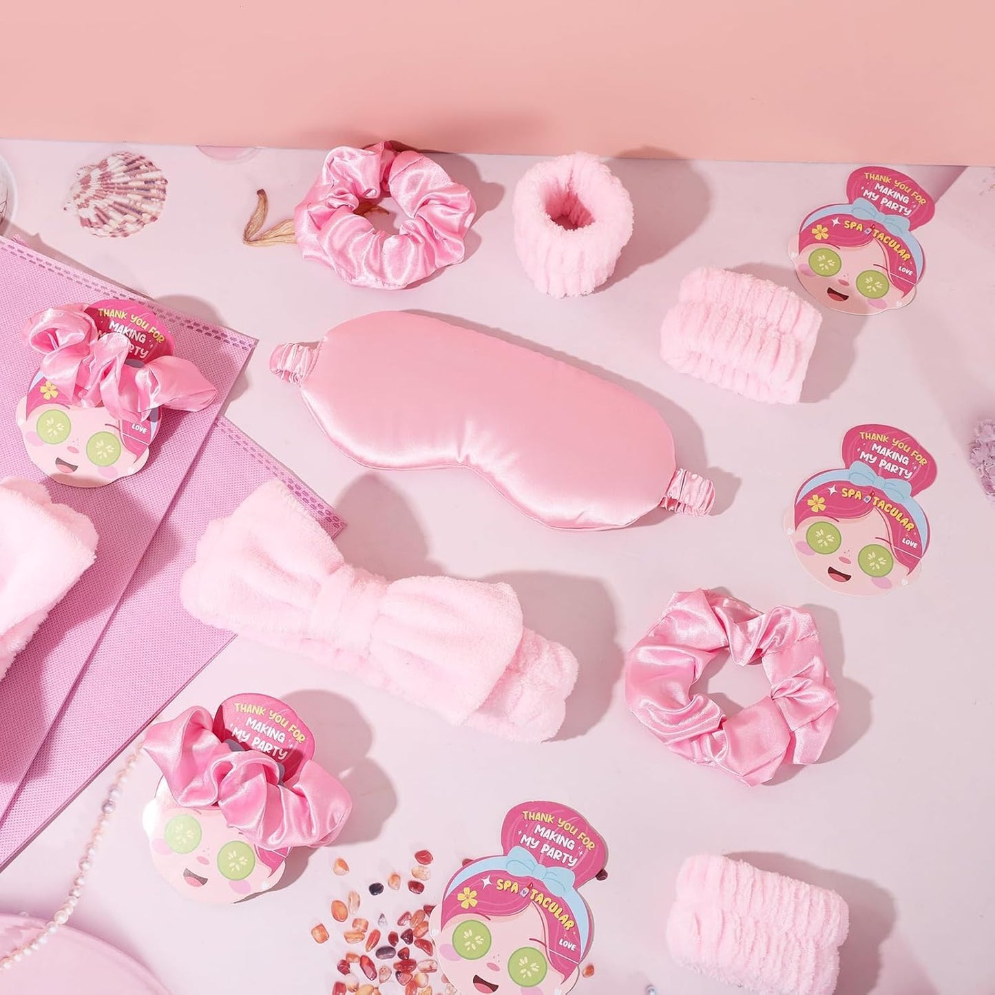 72 Pcs Spa Sleepover Party Supplies for Girls With DIY Stickers And Greeting Card Pink Headband Wristbands Eye Mask Hair Scrunchie Tote Bag Sleeping Slumber Party Favors