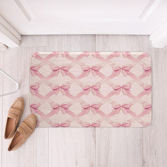 jejeloiu Coquette Bows Bathroom Rugs 16"x24" Kids Rose Peach Pink Bows Bath Rugs for Shower Tub for Boys Teens Watercolor Bow Bath Mats for Bathroom Cute Bowknot Bathroom Accossories