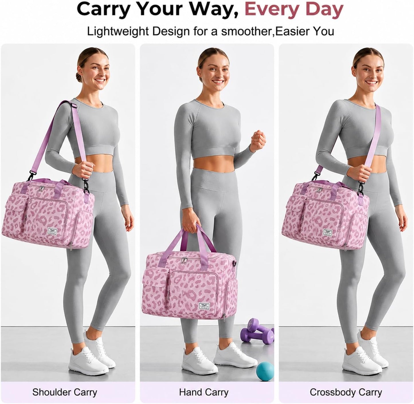 FIORETTO Women's Gym Duffle Bag with Shoes Compartment, 30L Capacity, Ideal for Travel, Gym, Sports, Duffel, Weekender