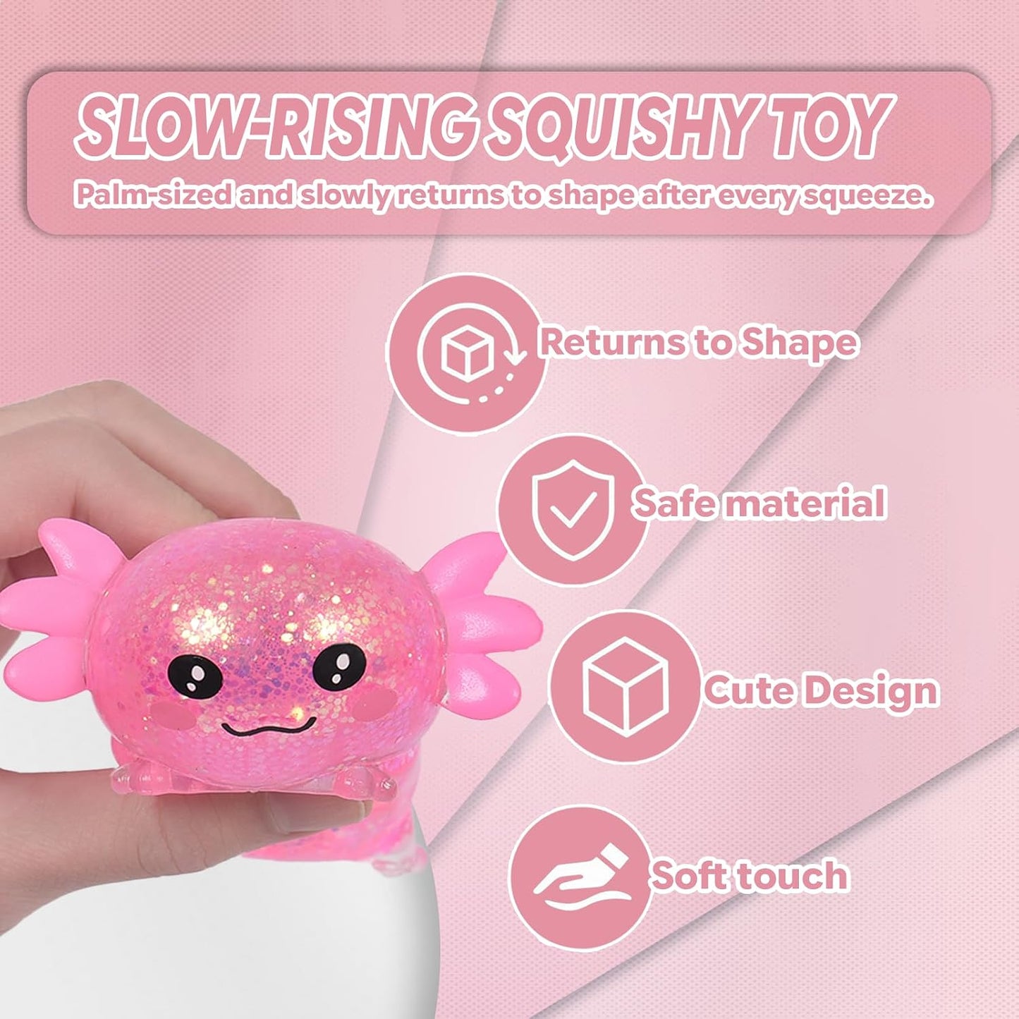Pink Axolotl Squishy Toys, Lying Pose Squeeze Toys Stress Balls Fidget Toys Sensory Toys for Anxiety Relief & Stress Relief, Cute Not Easy to Fall Off for Kids Boys Girls 3+