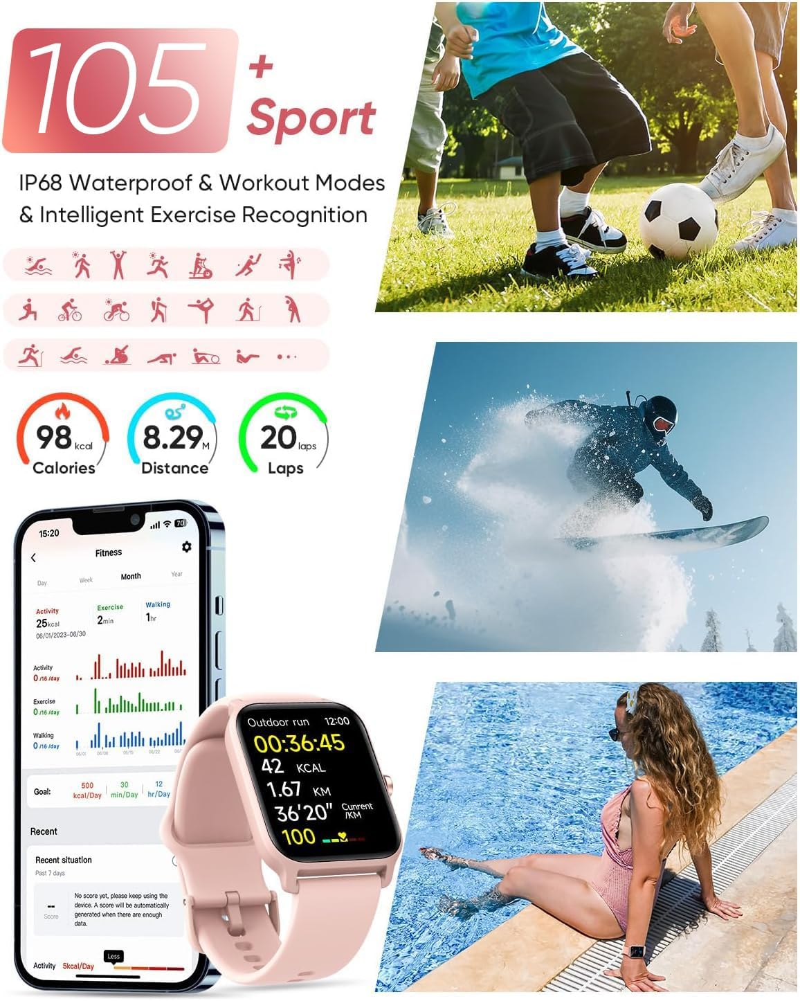 Fitpolo Smart Watch for Women Android & iPhone, Alexa Built-in [1.8" HD Screen] IP68 Waterproof Fitness Watch with Bluetooth Call (Answer/Make), Heart Rate/Sleep/SpO2 Monitor, 105 Sports Trackers