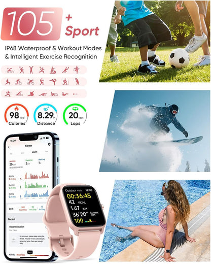 Fitpolo Smart Watch for Women Android & iPhone, Alexa Built-in [1.8" HD Screen] IP68 Waterproof Fitness Watch with Bluetooth Call (Answer/Make), Heart Rate/Sleep/SpO2 Monitor, 105 Sports Trackers