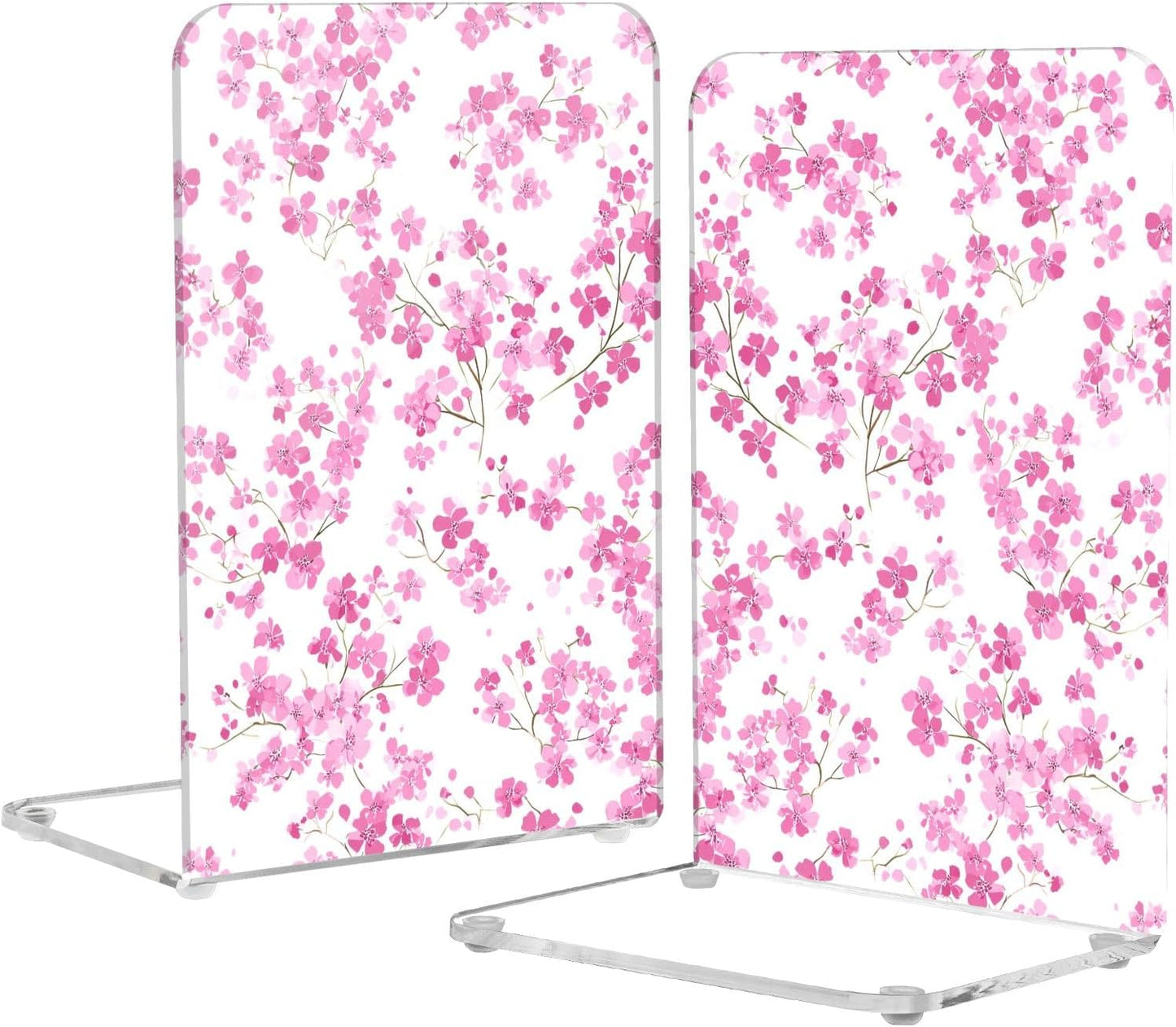 Light Pink Small Floral 8 Bookends Book Ends for Shelves Heavy Books Stopper Decorative Acrylic Non-Slip 1 Pair