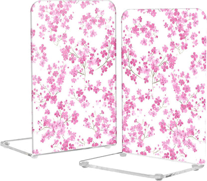 Light Pink Small Floral 8 Bookends Book Ends for Shelves Heavy Books Stopper Decorative Acrylic Non-Slip 1 Pair