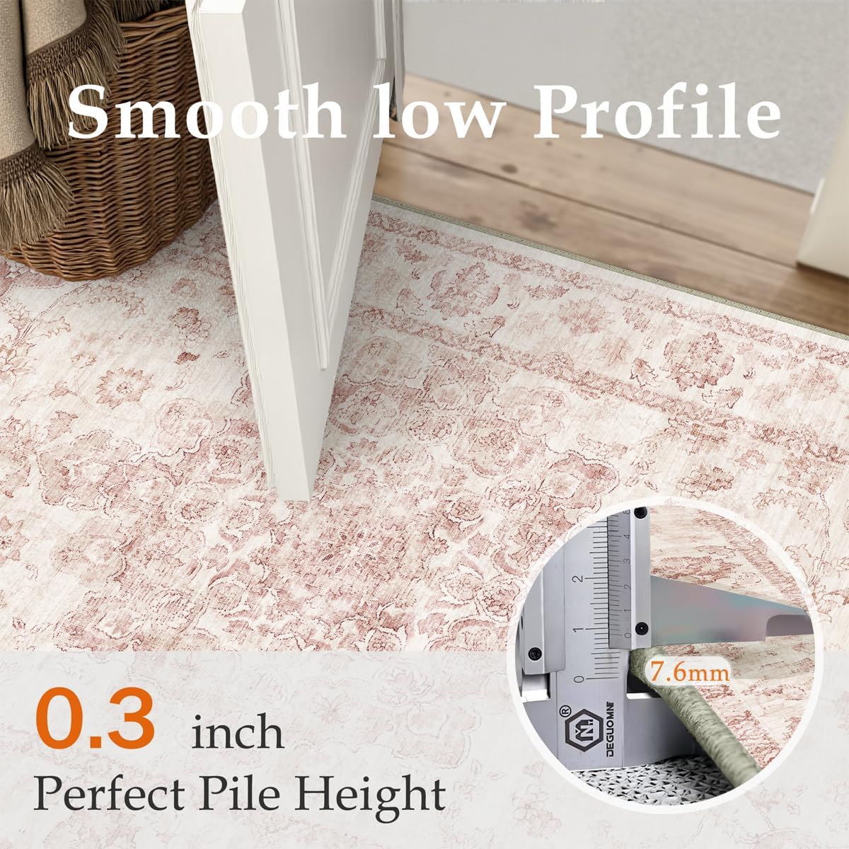 9x12 Neutral Area Rug Pink Vintage Living Room Bedroom Washable Carpet Non-Slip Soft Low Pile Farmhouse Indoor Large Throw Rug for Dining Room Office