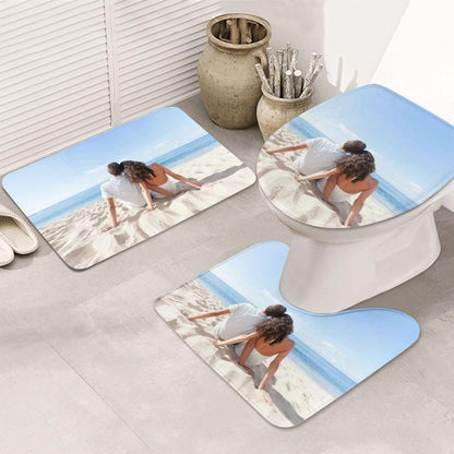 Custom Bathroom Rugs Sets 3 Piece Personalized Bath Rug Set Design Image Logo Text Non Slip Washable Absorbent Floor Mats with U-Shaped Contour Toilet Mat Light-Pink 31.5 x 19.7 Inch