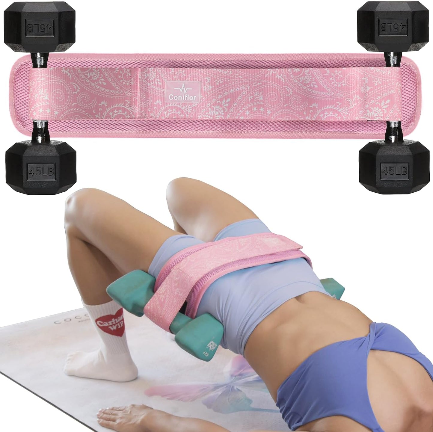Hip Thrust Belt - Adjustable Fitness Belt for Dumbbells, Kettlebells, Plates - Support Up to 100 lbs - For Glute Workouts at Home Gym - Gifts Ideas for Women, Black