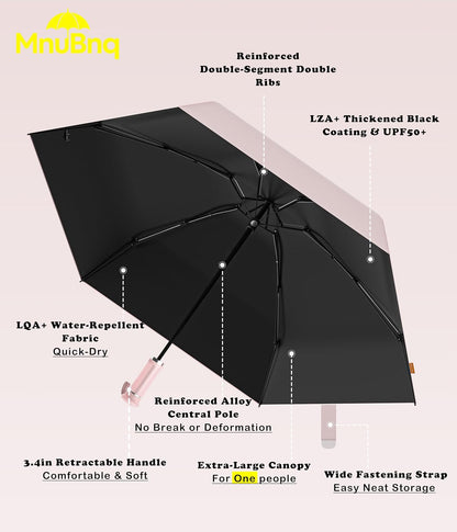Umbrella with Hidden Handle 41/47 Inch UPF 50+ UV Protection Large Travel Essentials Umbrellas Pocket Manual Open Close Sun Blocking Umbrella for Women Kids and Men Fits Purse Backpack