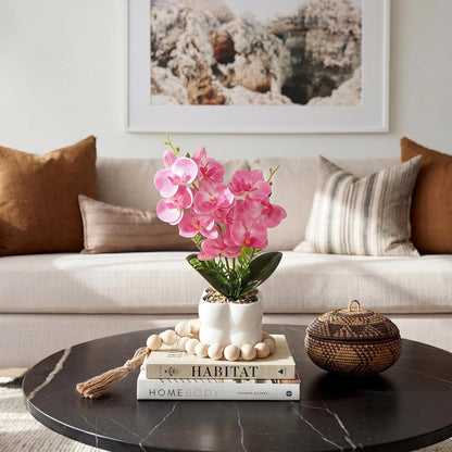 Pink Artificial Orchids Flowers in Pot 14" Tall Realistic Faux Phalaenopsis Arrangement 3D Printed Washable Fake Orchids Flowers with Vase for Home Wedding Table Centerpiece Bathroom Office Decor