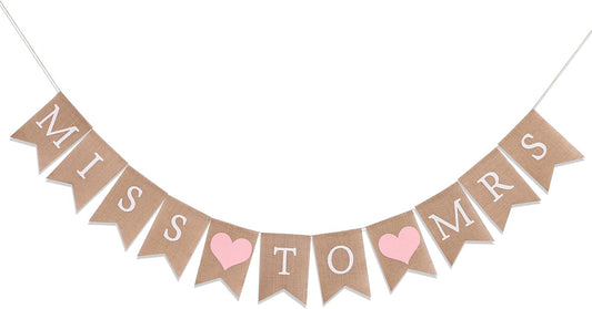 Miss to Mrs Burlap Banner - Pink Bridal Shower Decorations, Engagement Banner, Bachelorette Party Supplies