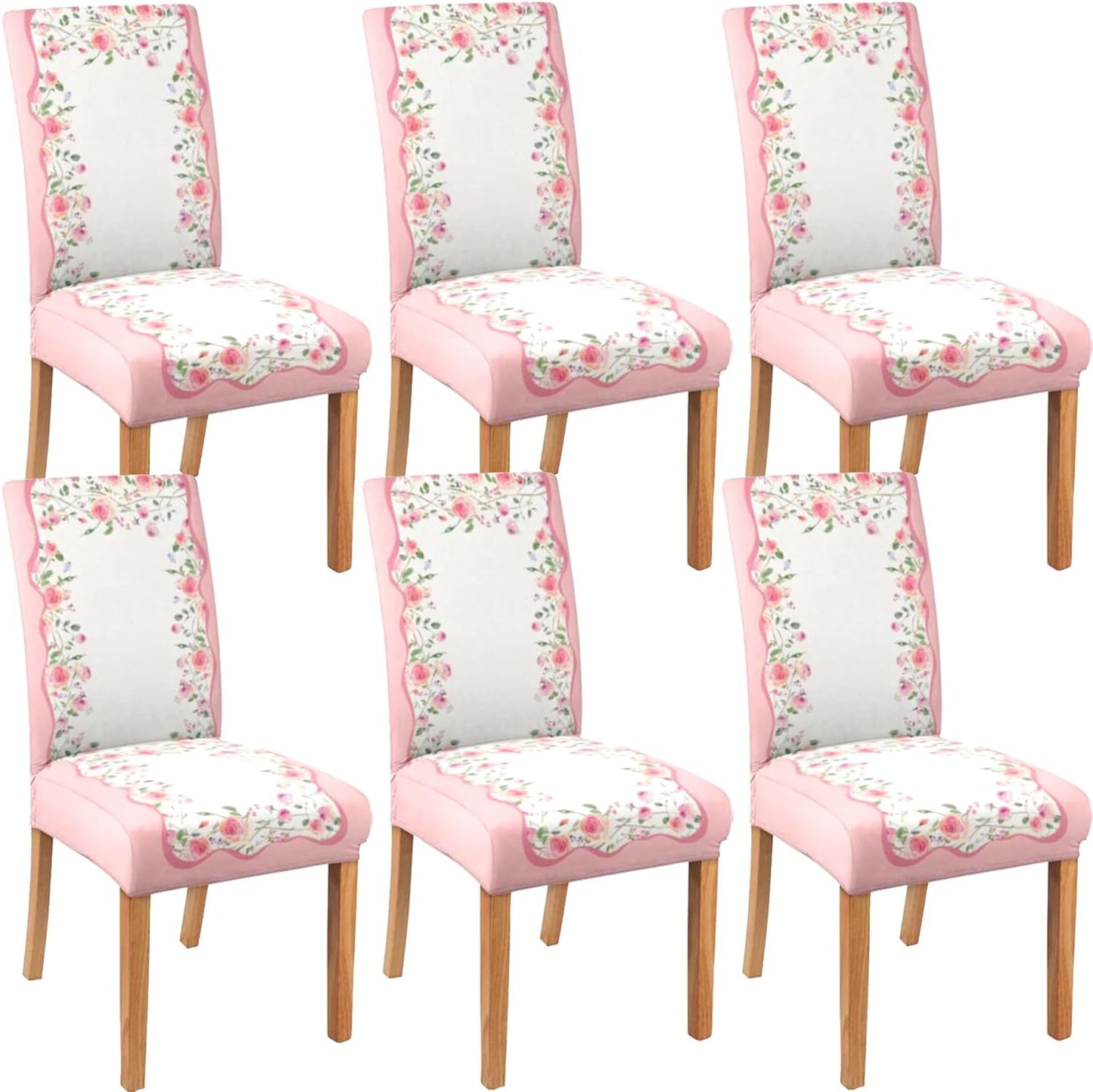 Valentine's Day Chair Covers Set of 6, Romantic Pink Rose Chairs Slipcover for Dining Room, Removable Washable Breathable Cover in the Kitchen Restaurant Holiday Decor