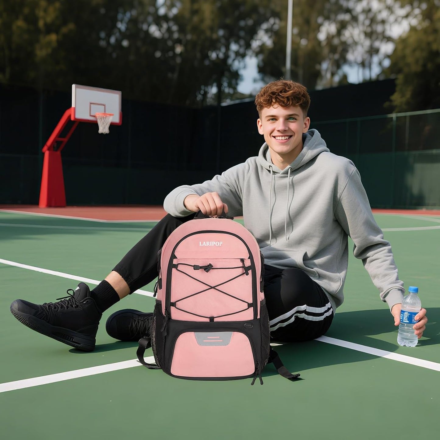 LARIPOP Basketball Backpack with Ball Compartment - Ventilated Shoe Pocket Fits US Size 15, Water Resistant 30L Sports Bag for Men Women Teen Athletes Practice Travel