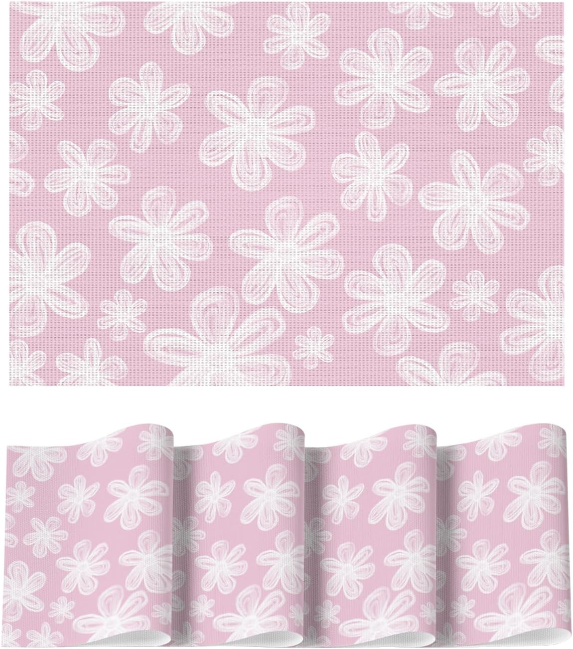 Artoid Mode Pink Flowers Vinyl Spring Placemats Set of 4, Washable Heat Resistant Non-Slip Woven Plastic PVC Place Summer Mats for Farmhouse Holiday Party Dining Table Decor