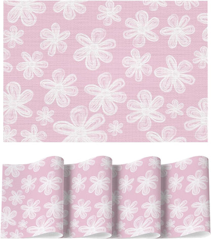 Artoid Mode Pink Flowers Vinyl Spring Placemats Set of 4, Washable Heat Resistant Non-Slip Woven Plastic PVC Place Summer Mats for Farmhouse Holiday Party Dining Table Decor