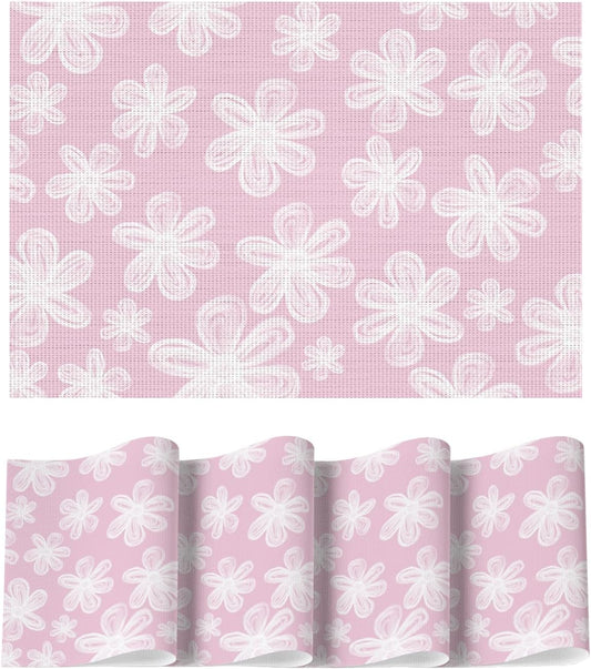 Artoid Mode Pink Flowers Vinyl Spring Placemats Set of 4, Washable Heat Resistant Non-Slip Woven Plastic PVC Place Summer Mats for Farmhouse Holiday Party Dining Table Decor