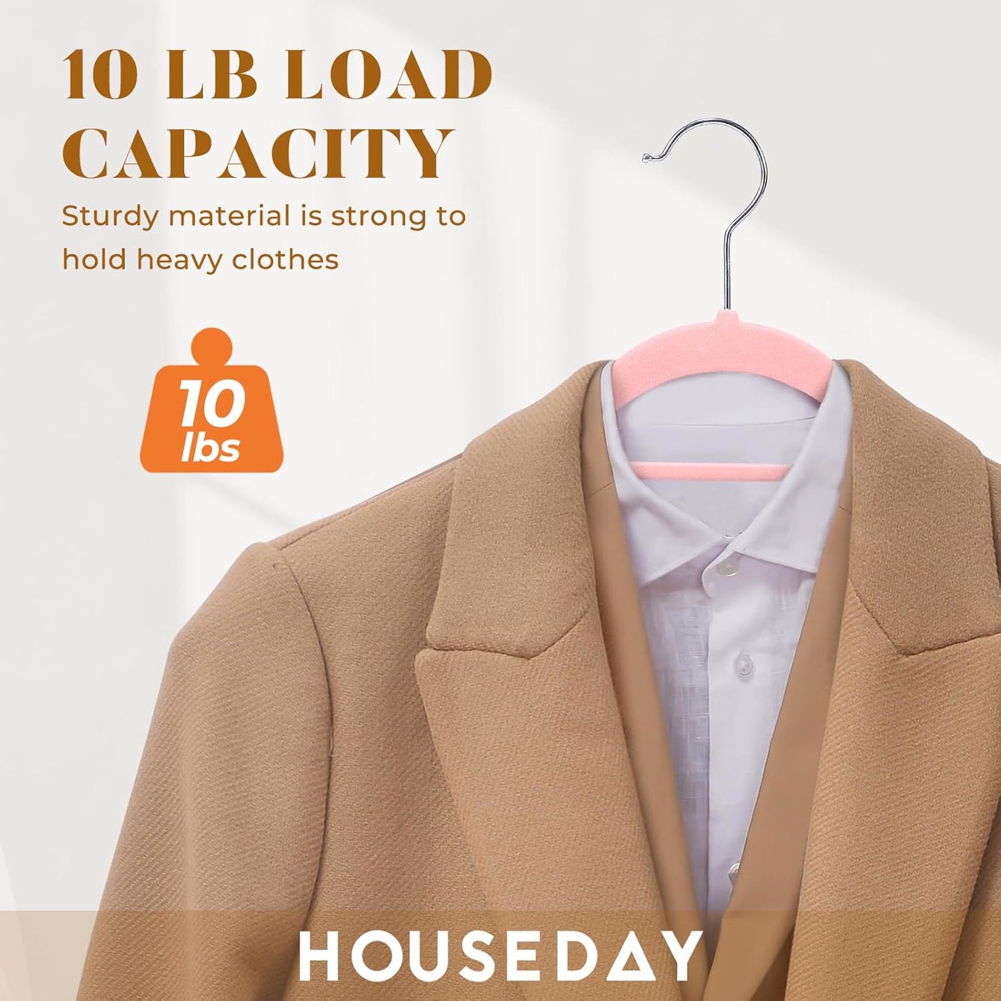 HOUSE DAY Velvet Hangers 20 Pack, Non-Slip Hangers with Tie Bar, Premium Standard Clothes Hangers Slim Felt Hanger 360° Swivel Hook for Closet Organized Storage Elegance Pink 72g/Pc