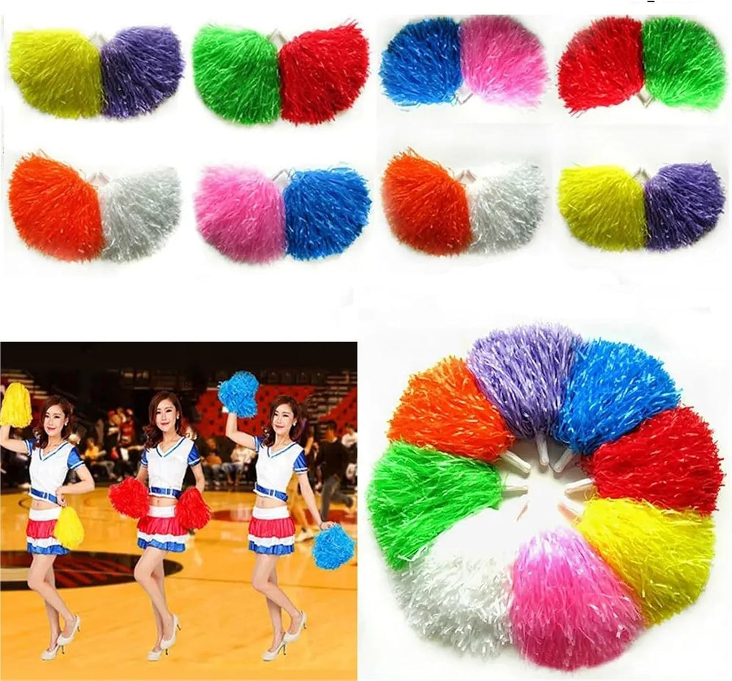 Shining Cheer Pom Poms 8pair 2 Styles Fancy Double Hole Handle Cheerleader Pompoms Dance Party Decorator Club Sport Supplies Cheerleading Cheering Ball