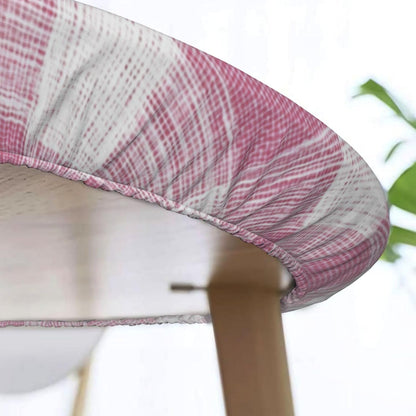 Hand-Drawn Soft Pink and White Check Pattern Round Tablecloth Fitted Table Cover Washable Tablecloths for Kitchen Dining Party 40-44 Inch