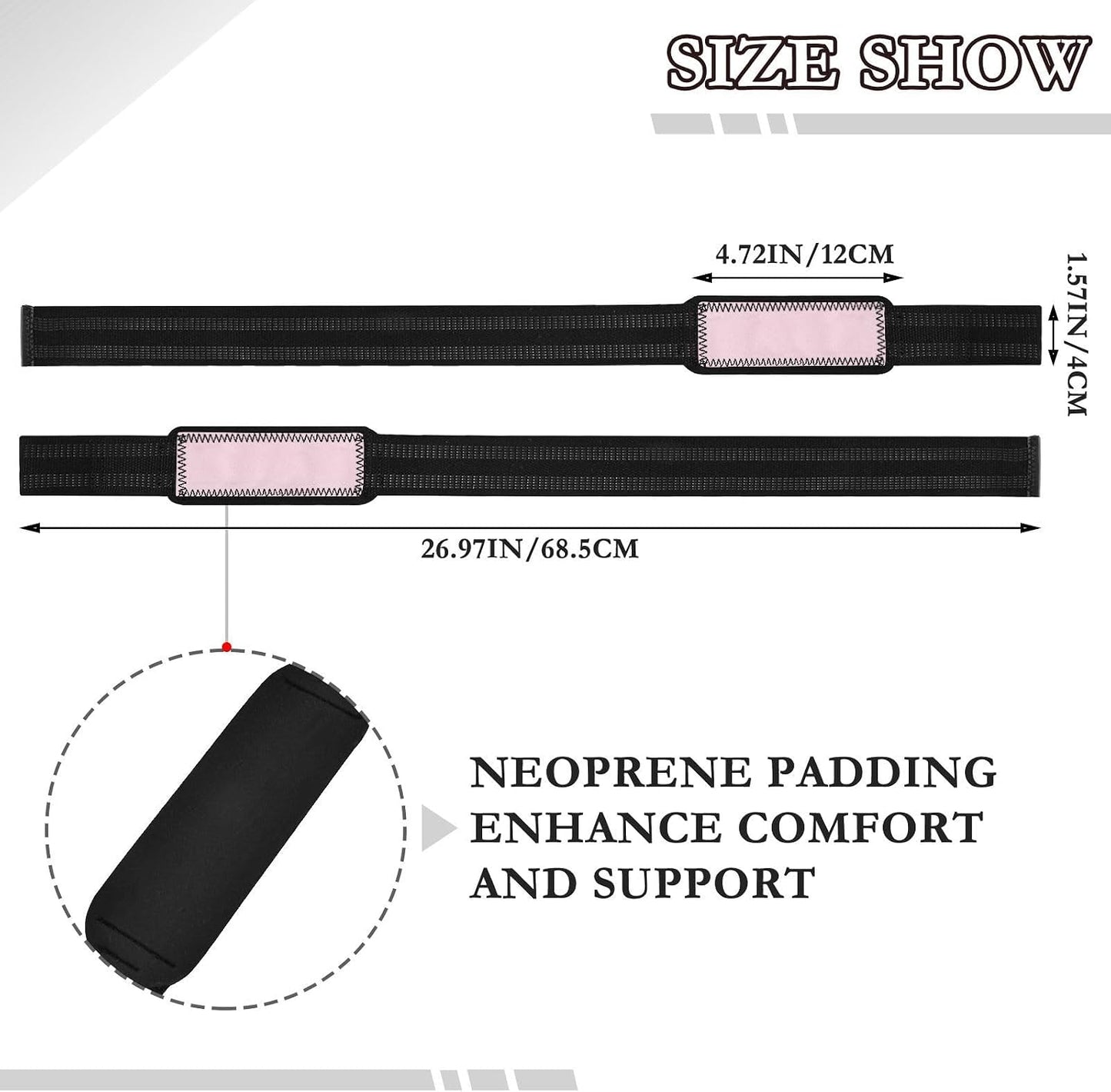 Coral Pink Neoprene Padded Lifting Strap, 26.9" Length, 1.5" Width, Grip Straps for Weight Lifting