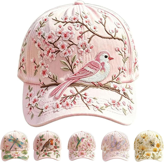 Floral Embroidered Baseball Caps for Women Sparkle Cottagecore Gardening Hats Fashion Travel Dad Hat