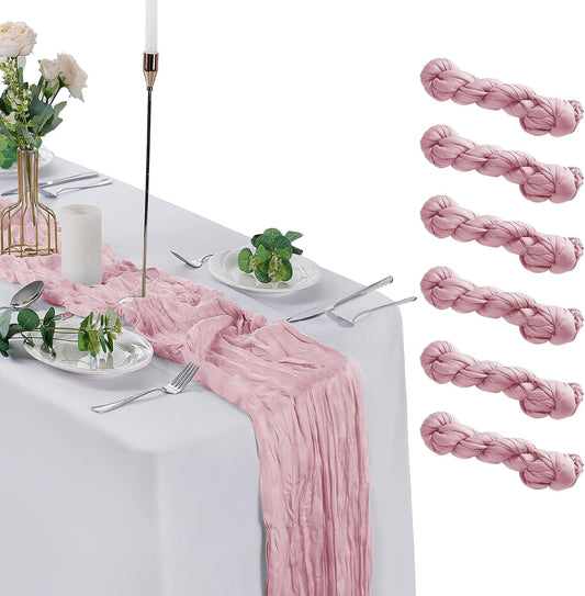 6 Pack Cheesecloth Table Runner 9ft,17 x 108 inch Gauze Table Runner Rustic Romantic Wedding Runner for Wedding Bridal Shower Fall Decoration,Pink