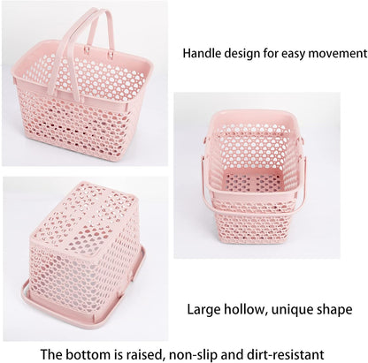 Anyoifax Portable Shower Caddy Tote, Plastic Storage Basket with Handle Bath Organizer Bin for Bathroom, Pantry, Kitchen, College Dorm, Garage - 11.2 x 7.9 x 6.8 in - Pink