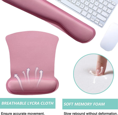 Keyboard Wrist Rest Pad Mouse Pad with Wrist Support Set of 3, Gaming Mousepad with Non-Slip Rubber Base, Ergonomic Memory Foam Mouse Cushion Support for Home Office Laptop Computer, Pink