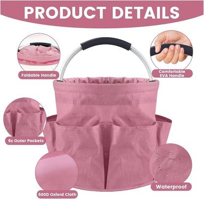 17L Foldable Cleaning Caddy with Handled - Heavy Duty Oxford Fabric Storage Bucket, Portable Organizer for Home, Garden, Beach & Picnic(Pink)
