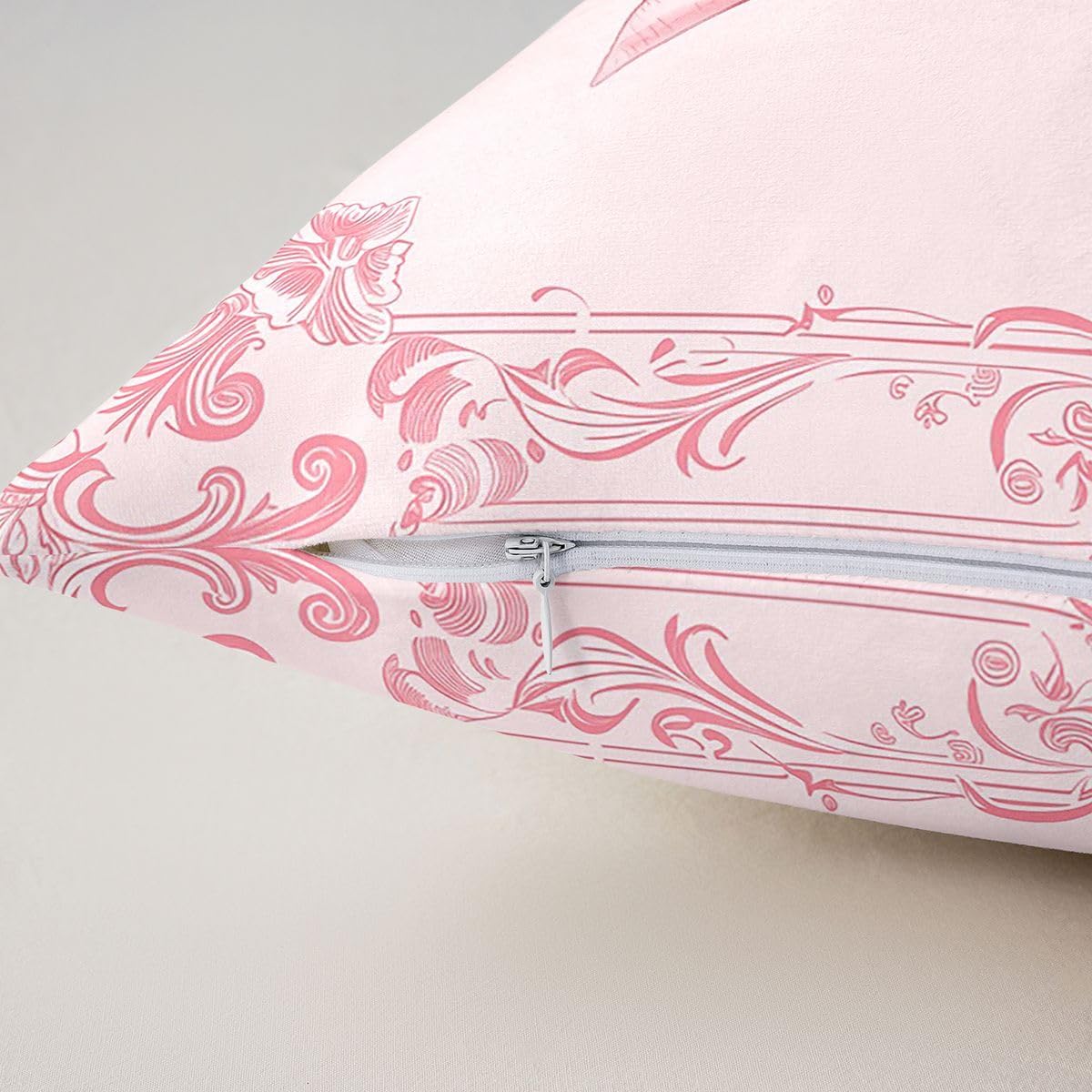 Manfei Bowknot Kids Throw Pillow Cover Retro Victorian Damask Flowers Pillowcase Soft Square Cushion Case Dreamy Ribbon Bow Double Sides Pillow Case Light Pink Couch Sofa Cushion Cover,1 Pack 16"x16"