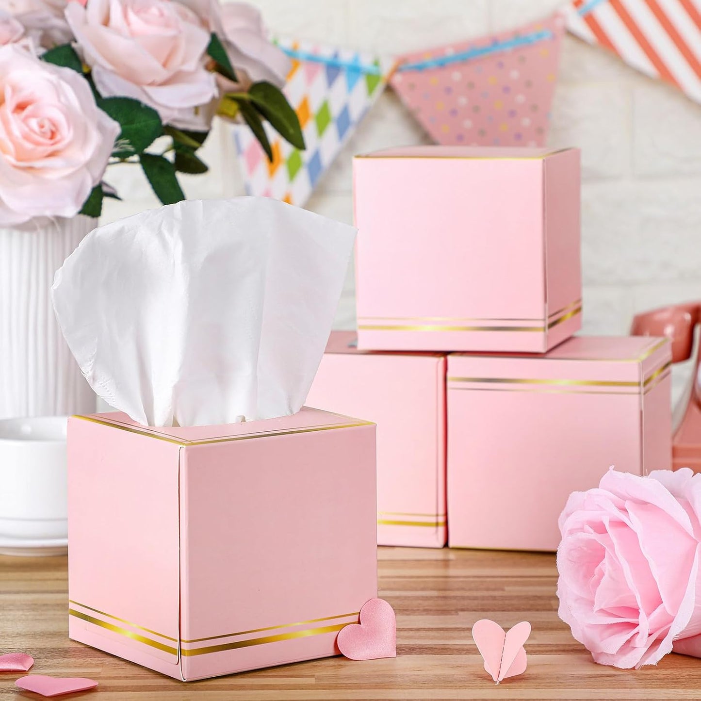 Fourluoo 12 Pack Facial Tissues Cube Boxes Face Box 600 Sheets 3 ply Soft Paper Square Tissues Bulk for Car Pocket Toilet Household Bedroom Family(Pink)